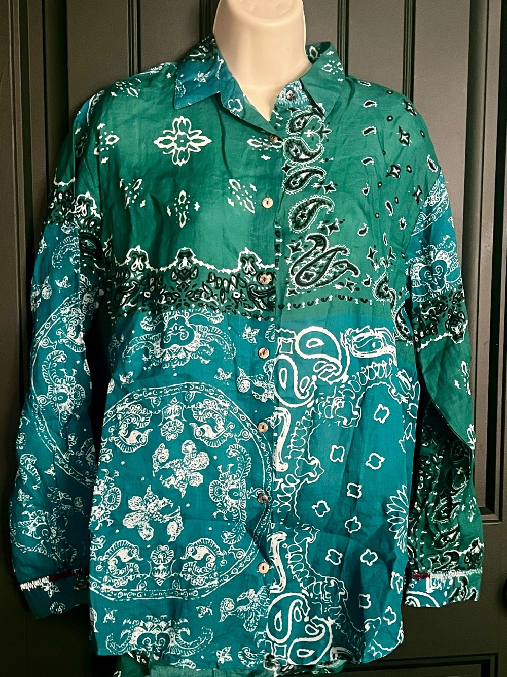 NWT Johnny Was Workshop Teal Bandana-Paisley Lightweight Shirt
